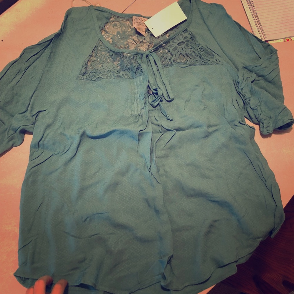 Blue flowy lace top